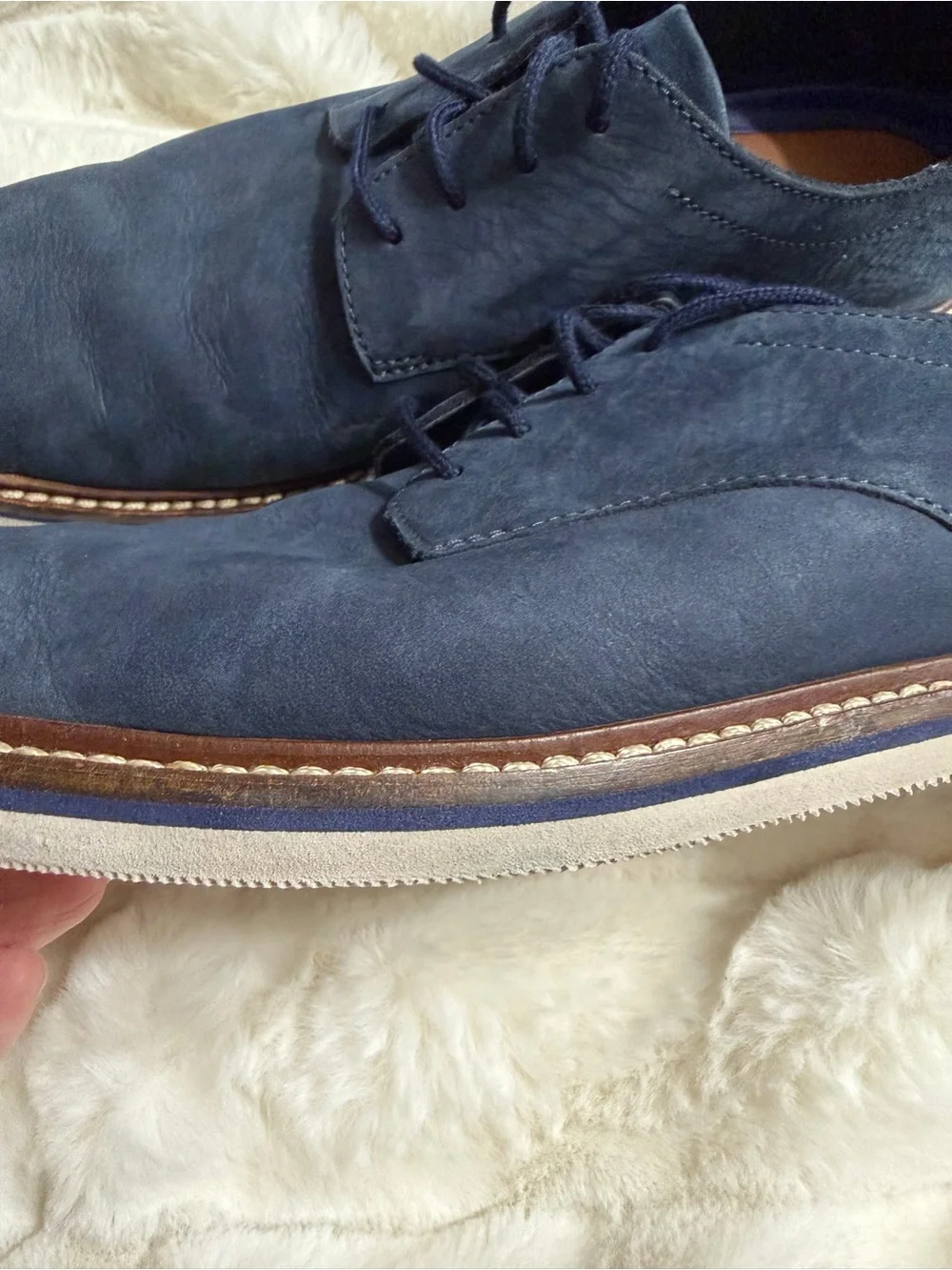 Bostonian Navy Suede Dezmin Plain Oxford Shoes Brown Welt 9.5